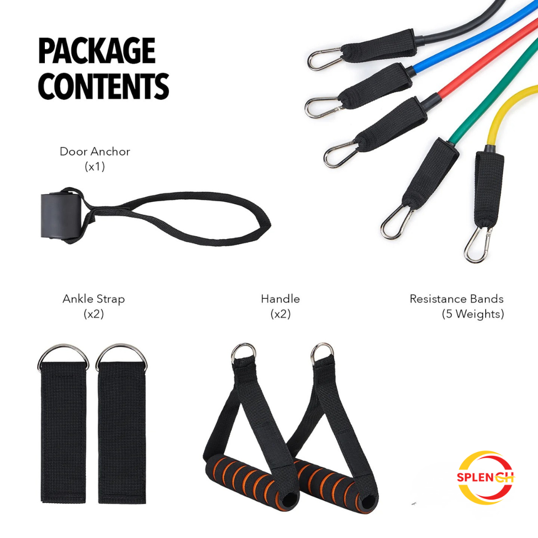 Resistance Bands Set for Exercise, Stretching and Workout Toning Tube Kit with Foam Handles, Door Anchor, Ankle Strap and Carry Bag for Men, Women (100LB)