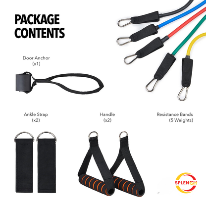 Resistance Bands Set for Exercise, Stretching and Workout Toning Tube Kit with Foam Handles, Door Anchor, Ankle Strap and Carry Bag for Men, Women (100LB)